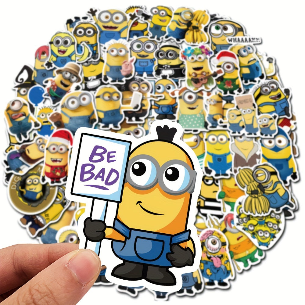 Minions 50pcs Cartoon Character Waterproof Stickers - Reflective Vinyl Decals for Luggage, Laptops, Skateboards & Water Bottles - Durable, Self-Adhesive Paper Material