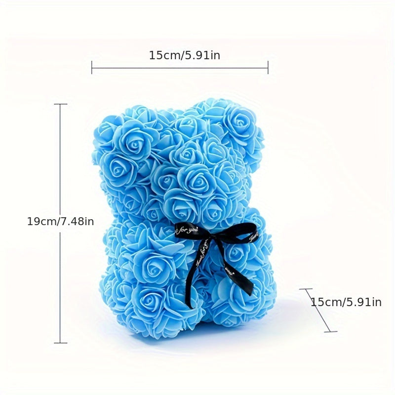 20cm Deluxe Artificial Rose Bear Flower Arrangement - Exquisite Foam Roses in Decorative Container for Romantic Home Decor, Festive Celebrations, and Thoughtful Gift-Giving - Perfect for Valentine's Day, Mother's Day, Anniver