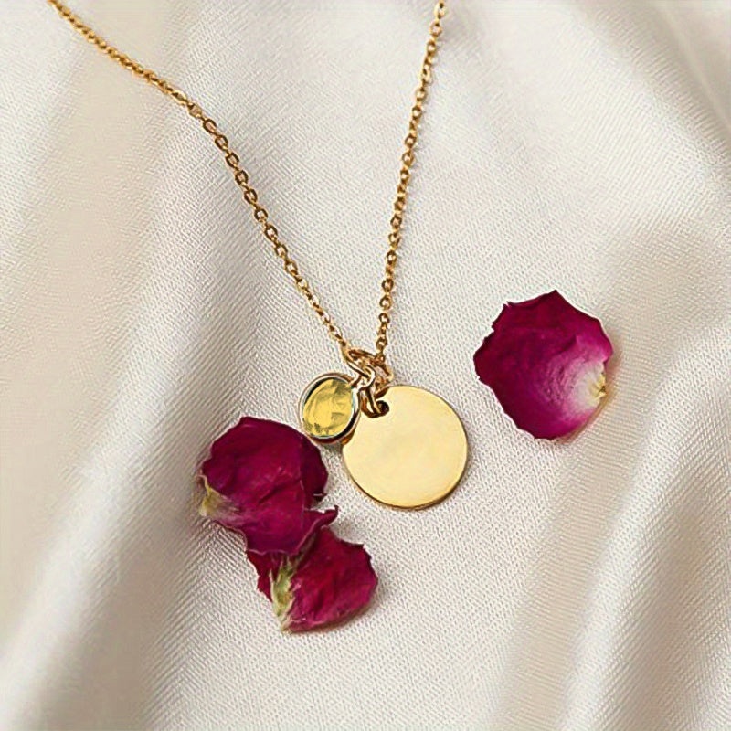 Birth Flower Engraved Necklace - Personalized Name Necklace with Birthstone and Customizable Record Time - Unique Mom Grandma Gift Idea with 12 Varieties of Birth Gemstones