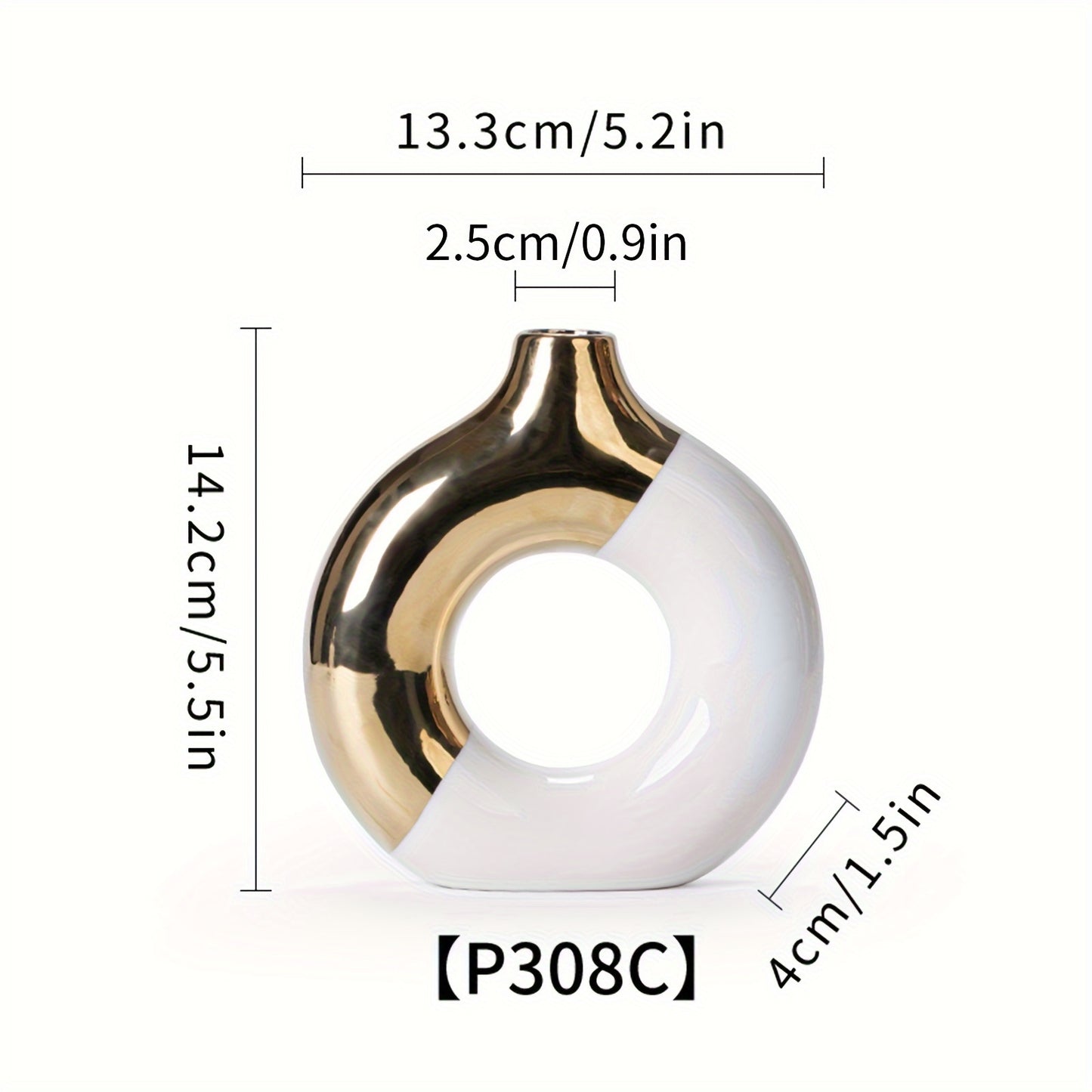 Chic Modern Ceramic Vase in Black, Golden & White - Geometric Design for Home Decor | Ideal for Dried Flowers, Fresh Blooms & Greenery | Perfect for Office, Living Room, Entryway, or Study Desk