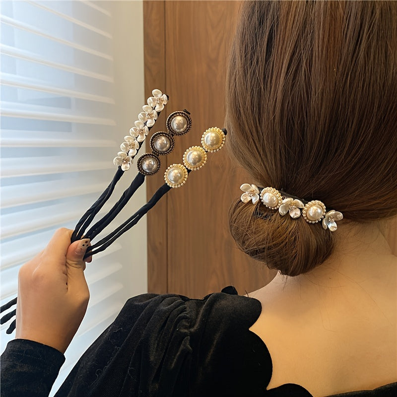1pc Chic Flower Pearl Hair Bun Maker - Instant Elegant Donut Style - Versatile Hair Ties for Effortless Buns - Perfect for Any Occasion