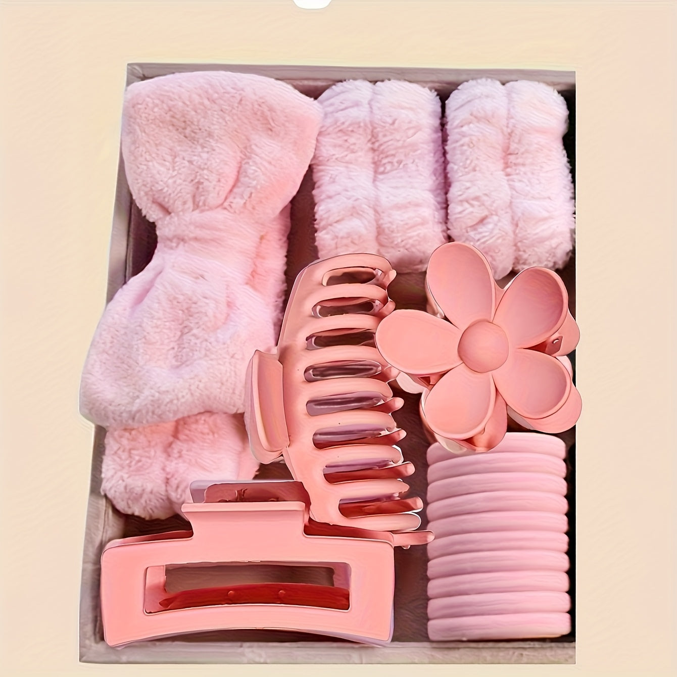 16pcs of bow-shaped coral fleece face masks, hair bands, wristbands and Women's plush hair bands, flower hair clips accessories