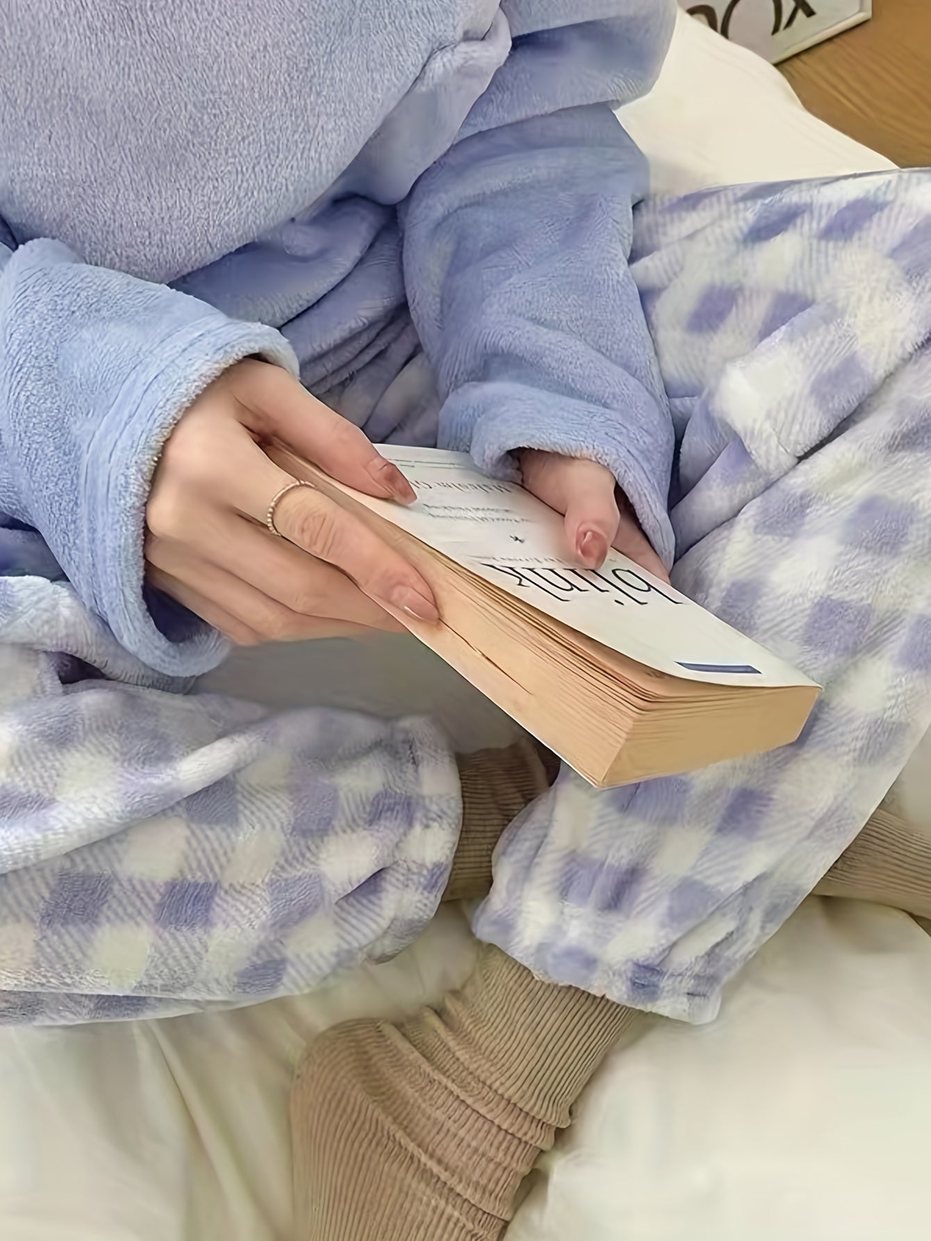 [Velvet Pajama] Winter Warm Velvet Pajama Set | Plaid Pattern Pajama, Solid Color Casual Home Wear Set