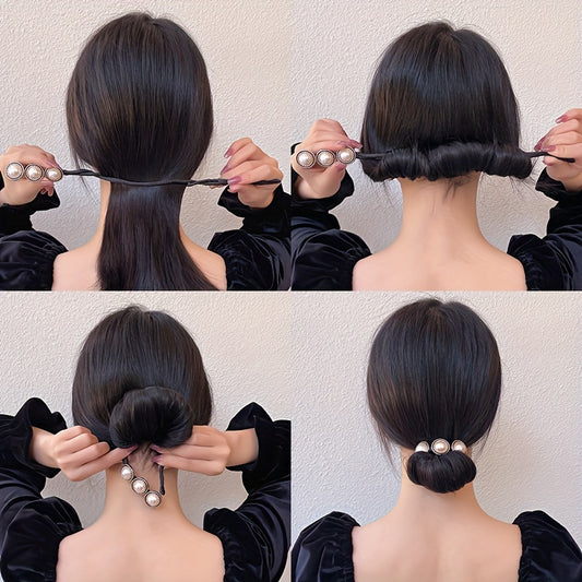 1pc Chic Flower Pearl Hair Bun Maker - Instant Elegant Donut Style - Versatile Hair Ties for Effortless Buns - Perfect for Any Occasion