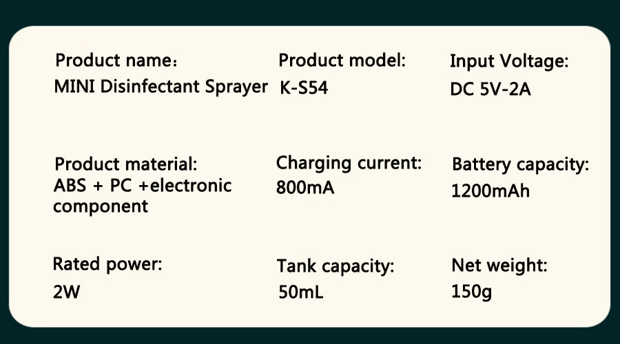 Mini-portable Charging Sprayer, 50ML Nano-blue Light Sprayer, Hand-held Powerful Sprayer, Agent Steam Battery Capacity Of 1200mAh,  Suitable For Car,school,bedroom,clothing,express Delivery And Other Disinfection