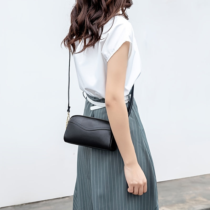 Small Zipper Crossbody Bag, Women's Double Layer Clutch Purse, Solid Color Wristlet Wallet