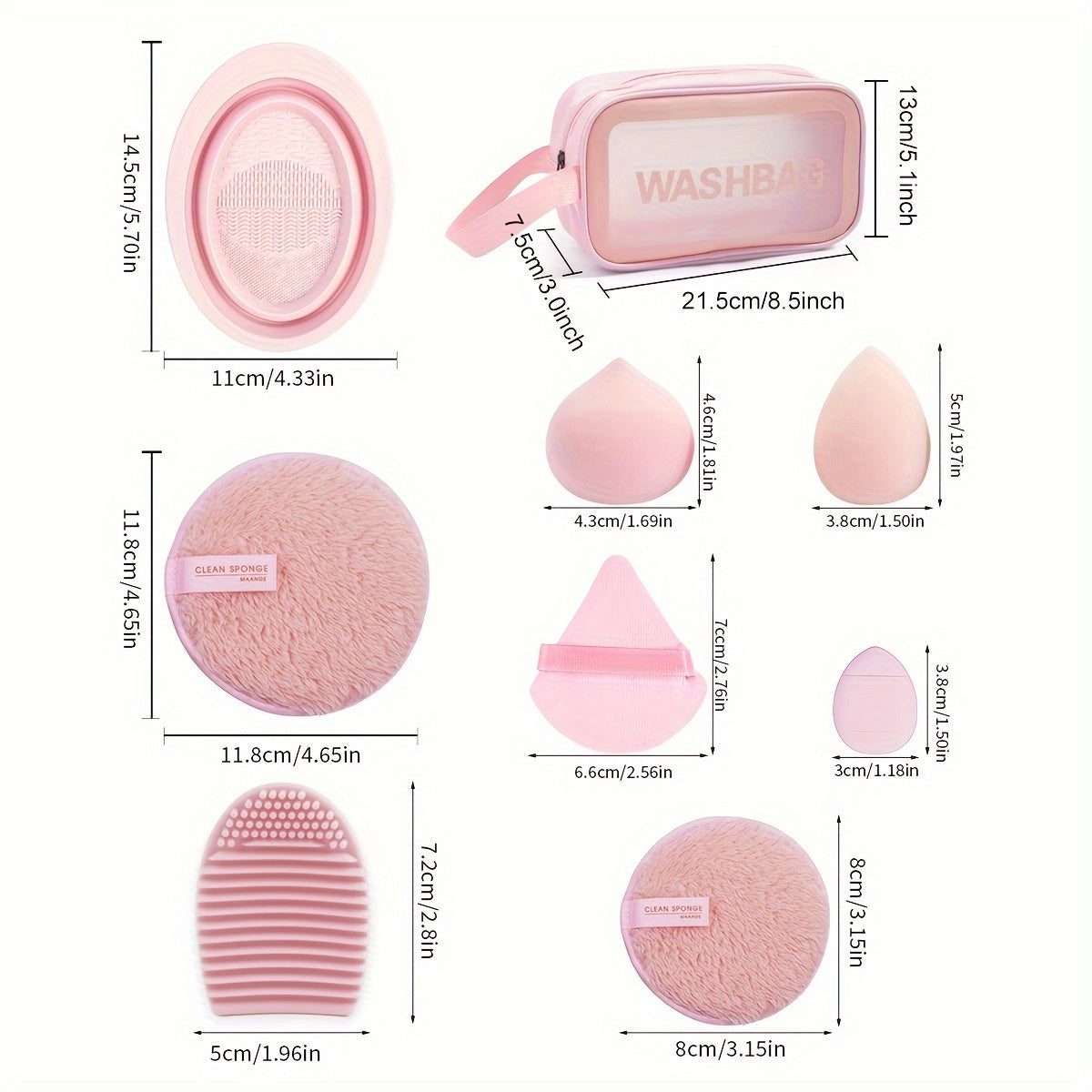 1 Set, MAANGE 18-Piece Makeup Brushes Kit With Makeup Sponge, Powder Puff, Finger Puff, Makeup Removal Puff, Cleaning Pad And Washbag, Portable Full Makeup Tools Set, Travel Size Cosmetic Brush Collection, Ideal Gift For Her