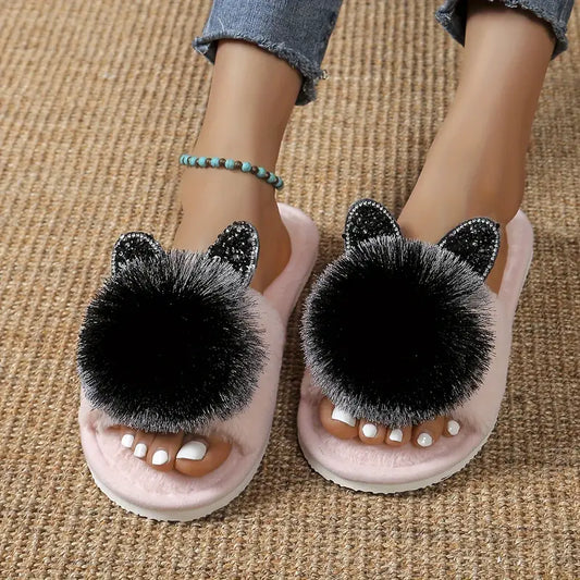 Women's All-Season Slip-On Slippers With Cat Ears