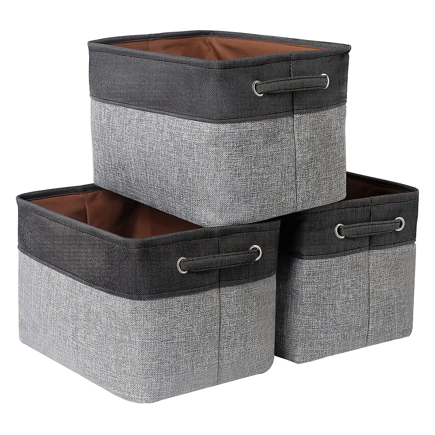 3pcs Modern Fabric Storage Bins - Foldable Canvas Organizer Baskets with Handles, Sturdy for Home, Office, Nursery, and Closet Organization, Minimalist Two-Tone Design, Closet Organizers And Storage