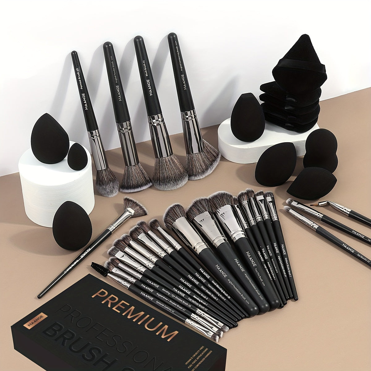 MAANGE 37pcs Makeup Tool Set with a Box, Including 25 Makeup Brushes And 12 Sponge Accessories, Perfect for Valentine'S Day And Mother'S Day Gifts, Portable for Travel.