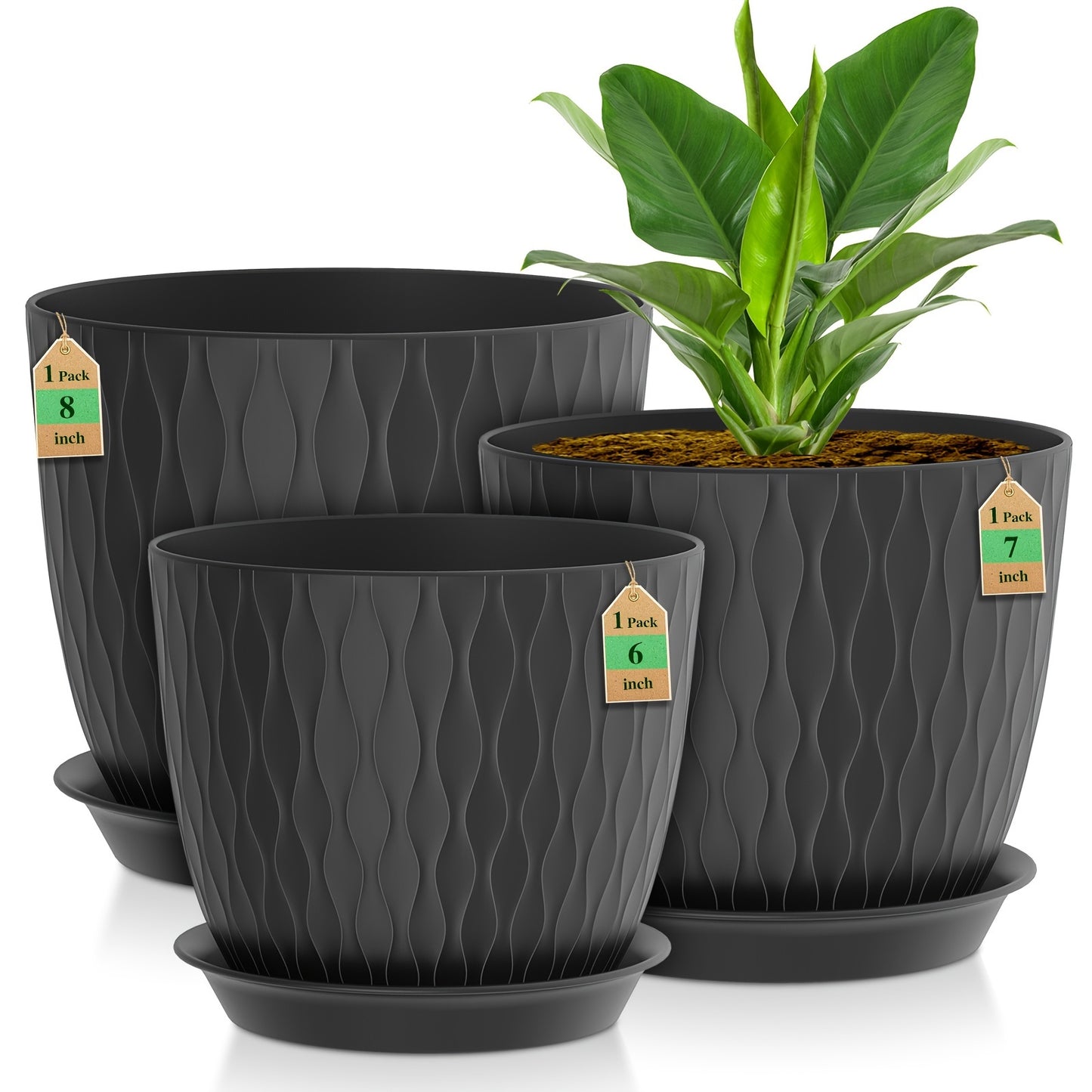 1 Set, Large, Medium And Small Water Ripple Flower Pot Set with Drainage Holes, Plastic Flower Pots, Indoor And Outdoor Plant Nursery Planting Pots, Succulents, Snake Plants, African Violets, Flowers