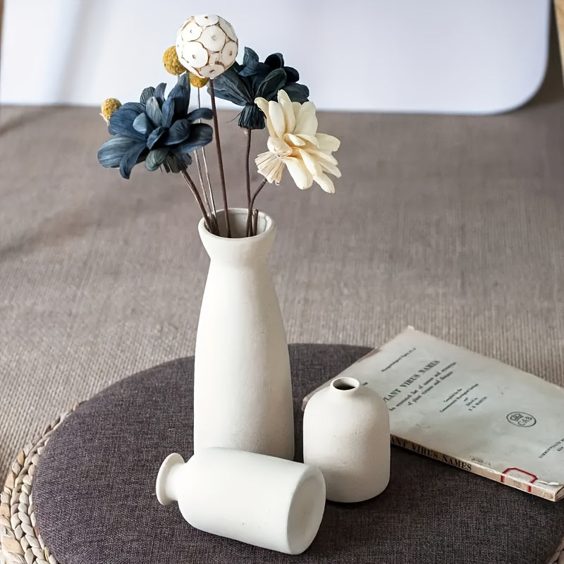 3-Piece Ceramic Matte Vase Set - Stylish & Rustic Chic Decor for Farmhouse Living - Modern Minimalist Centerpiece, Perfect for Pampas Grass, Dining Table, Bookshelf & Boho Home Aesthetics