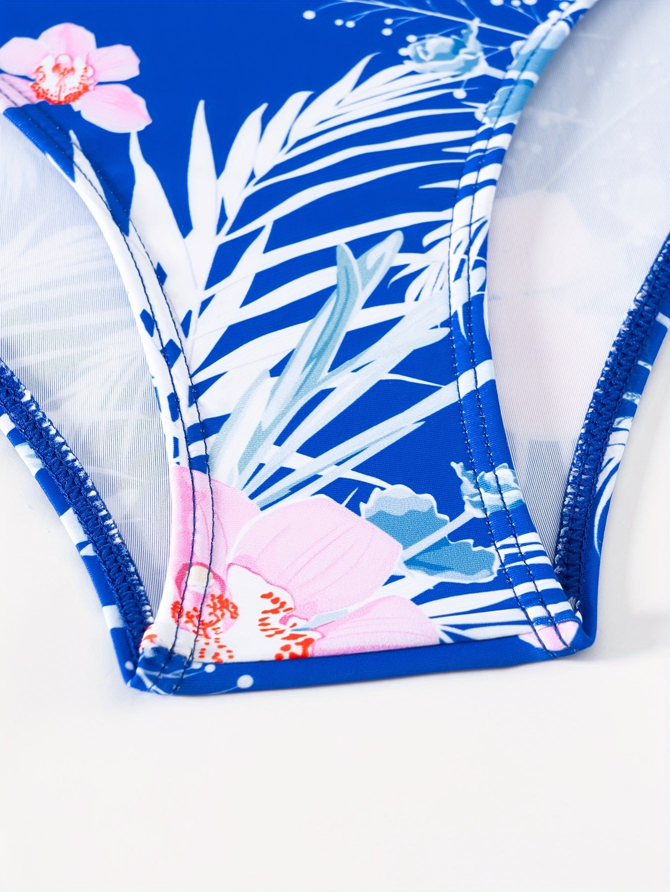 3 Piece Set Stretchy Floral Print Long Sleeve V Neck Tie Back Swimsuits - High Stretch Polyester Bikini Set with Kimono Cover Up - Perfect for Swimming and Beach Activities