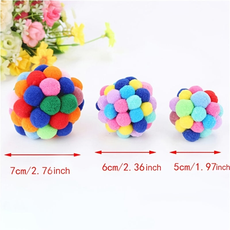 Brighten Up Your Cat's Day with Colorful Pom Pom Balls - High Quality Pet Toy!