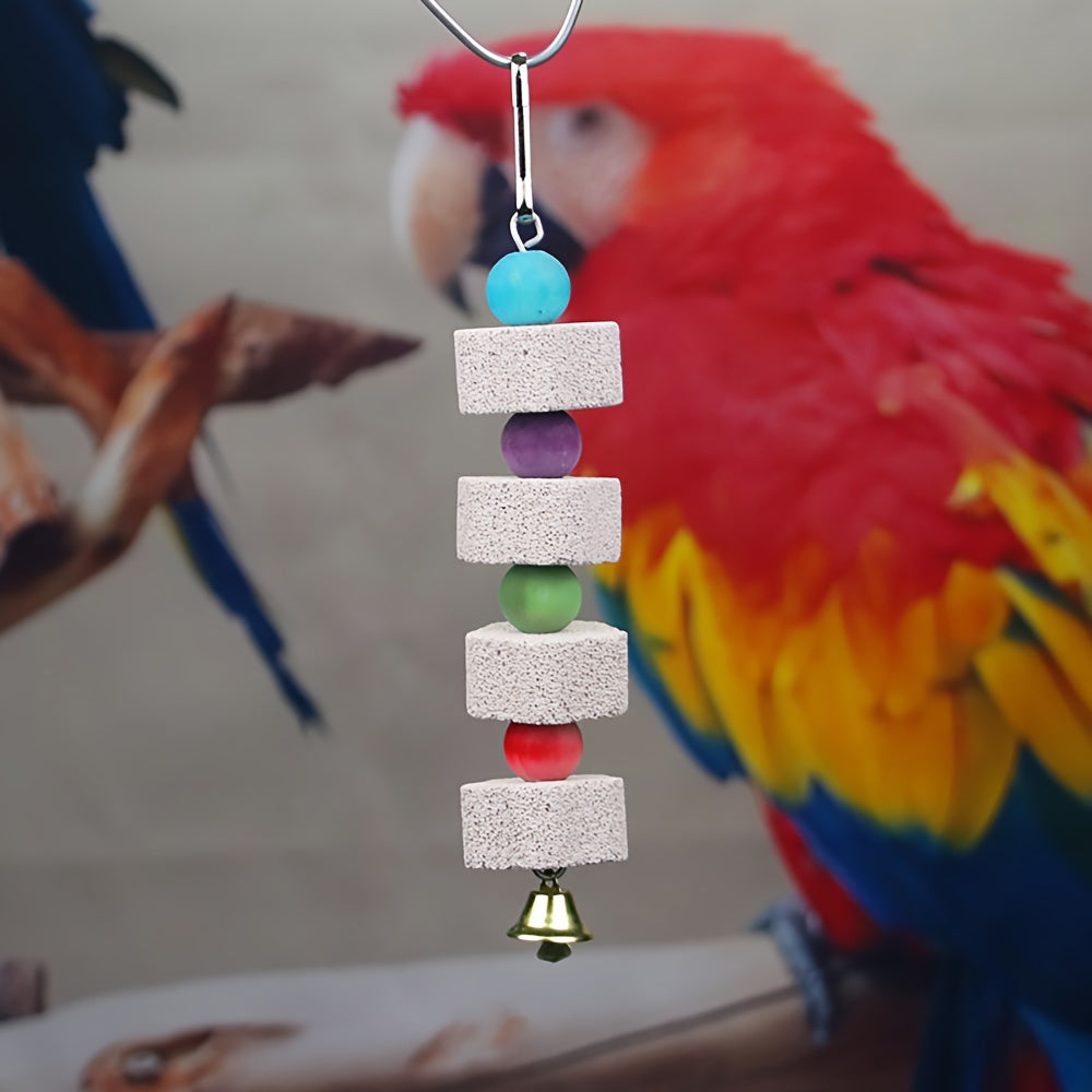 Engaging Flower-Shaped Parrot Toy with Bell: Cage-Friendly, Beak Grinding Mineral Stone for Healthy & Entertained Birds