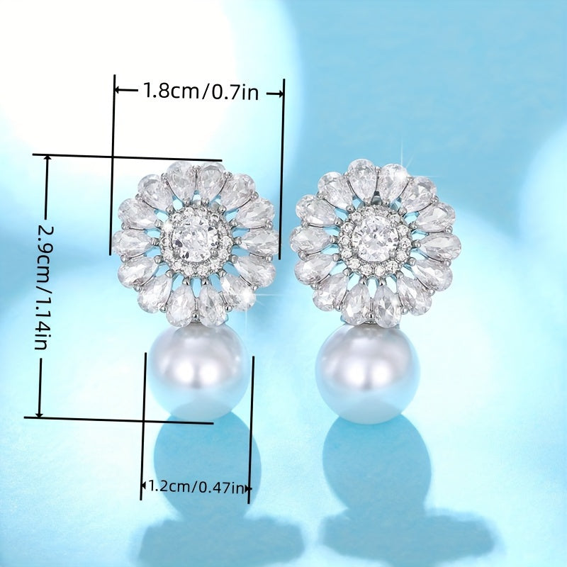 Fashion Flower zirconia Imitation Pearl Drop Earring For Women