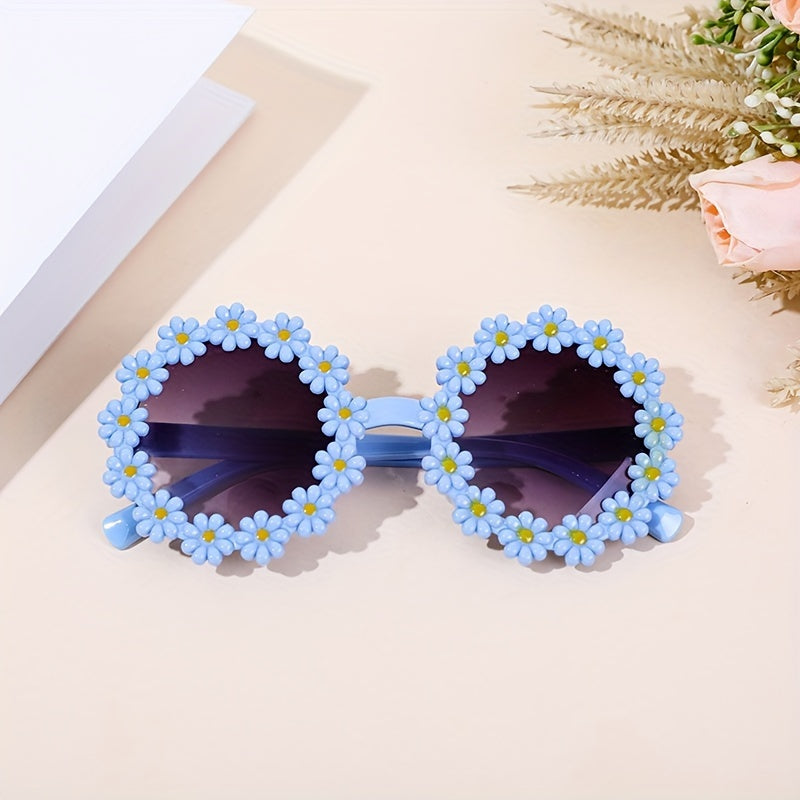 Trendy Cute Fresh Charming Daisy Flower Round Fashion Glasses, For Boys Girls Outdoor Sports Party Vacation Travel Supply Photo Prop