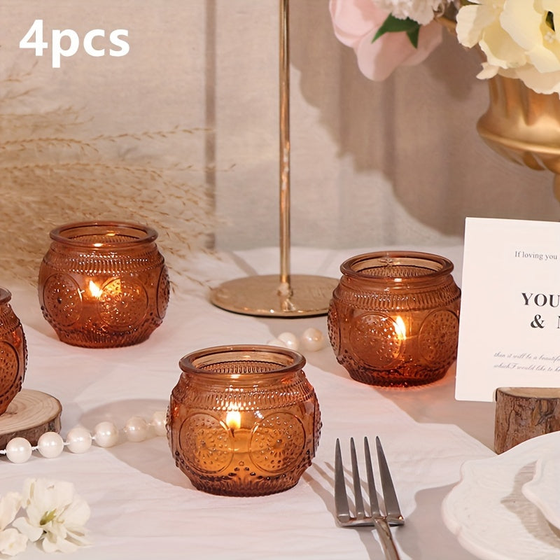 Glass Tea Light Candle Holders, Polished Finish, Flower Theme, Tabletop Mount, Versatile for Wedding, Shower, Party Decoration, Ideal for Christmas, Halloween, Easter, Thanksgiving, Valentine'S Day