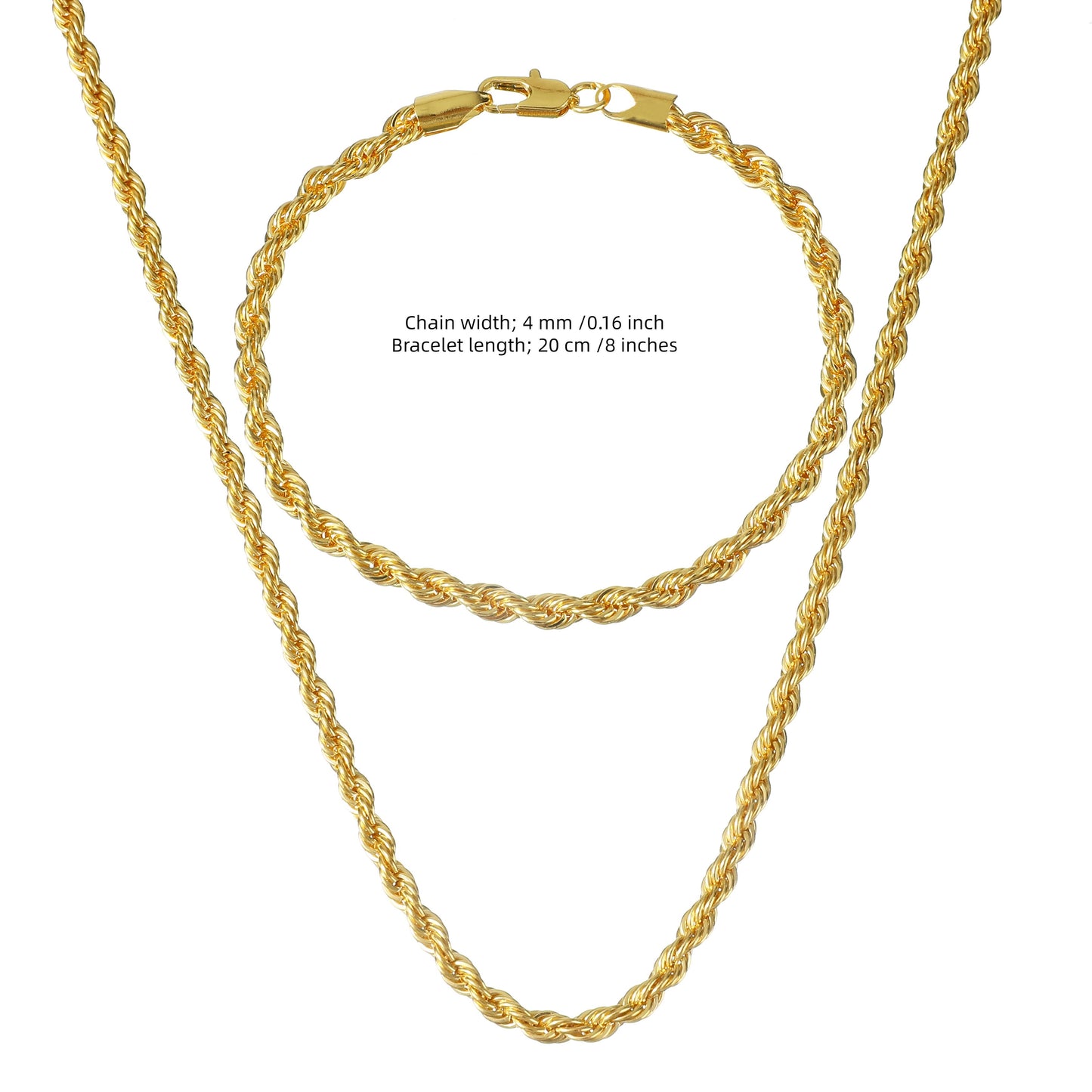 (Necklace + Bracelet) New Luxury Men And Women 18-karat Golden Plated European Classic Twist Necklace Bride Engagement Ornaments