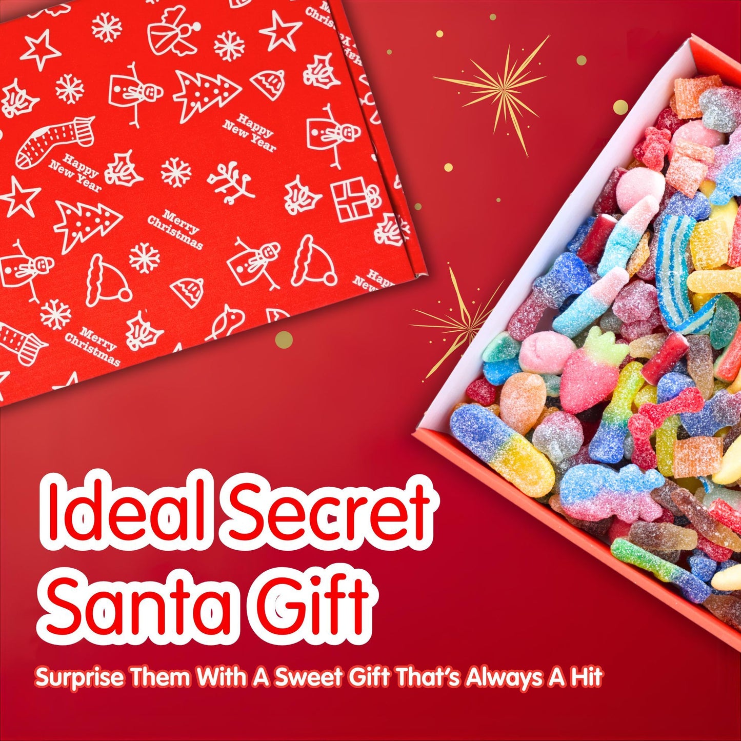 Christmas Sweets Box, 1kg Fizzy Mix Gift Hamper, Christmas Gifts, Secret Santa Gift, Gifts for Women, Xmas Candy Selection for Kids & Adults, Stocking Stuffer, Christmas Eve Box, Fizzy Jelly Gift – Sweet Treat for Boys, Gir