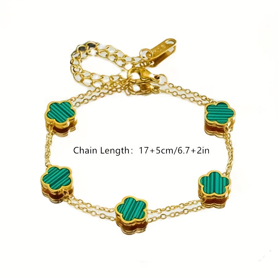 18K Gold Plated Flower Design Stainless Steel Bracelet, Elegant Floral Style Hand Decor Bracelet Jewelry Gift