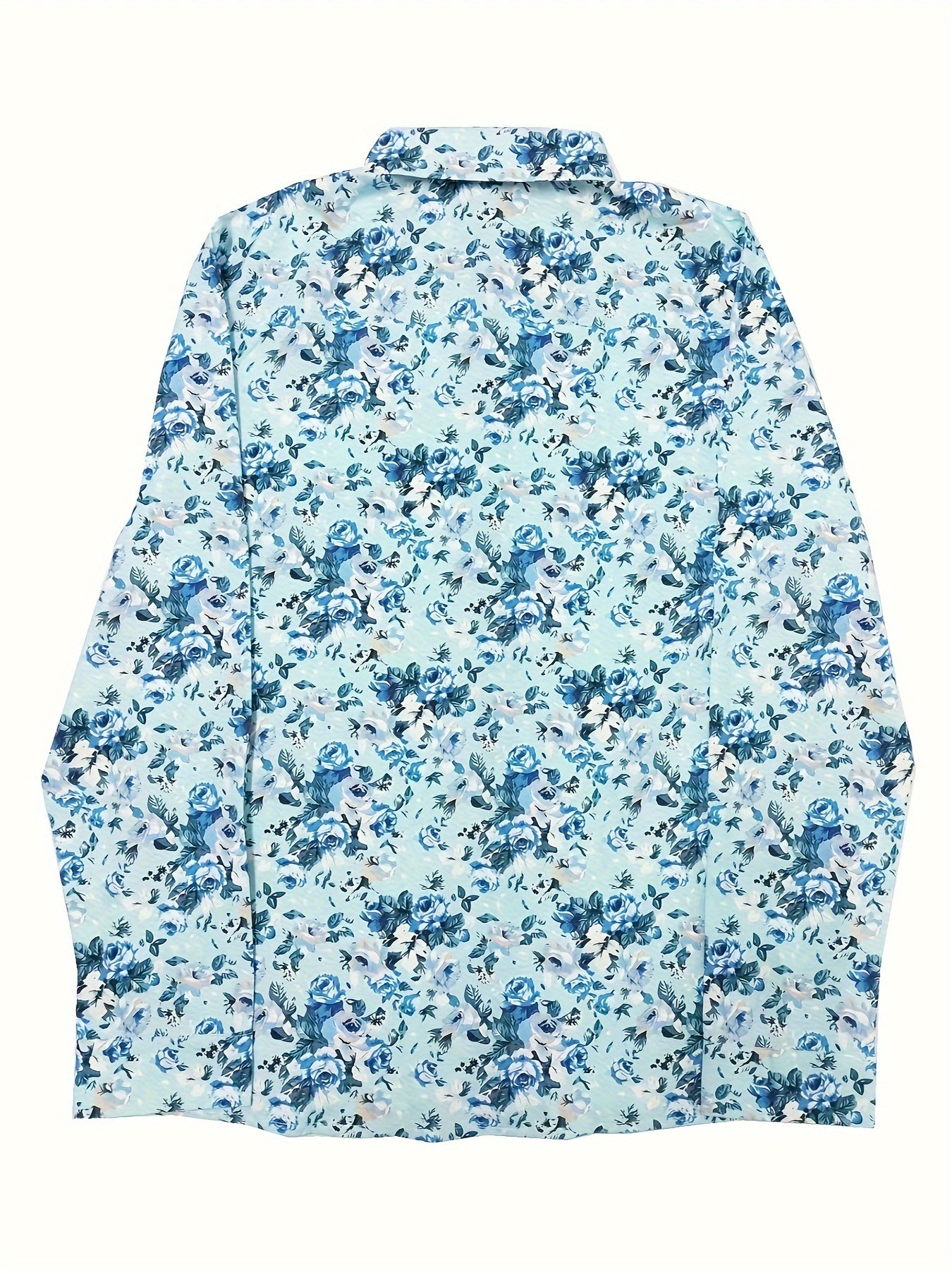Retro Style Flower Print Men's Casual Long Sleeve Button Up Lapel Shirt, Spring Fall