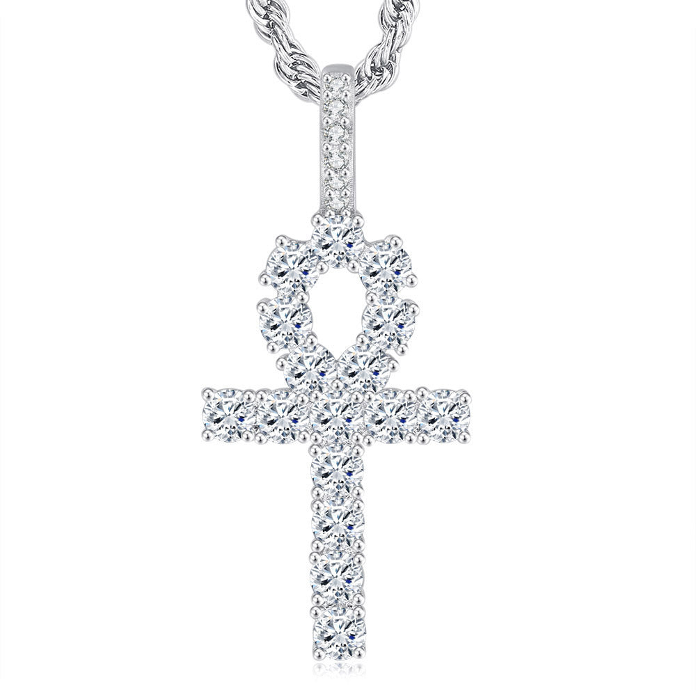 Hip Hop Cross Copper With 4mm Zirconia 14K Golden Plated Pendant Necklace