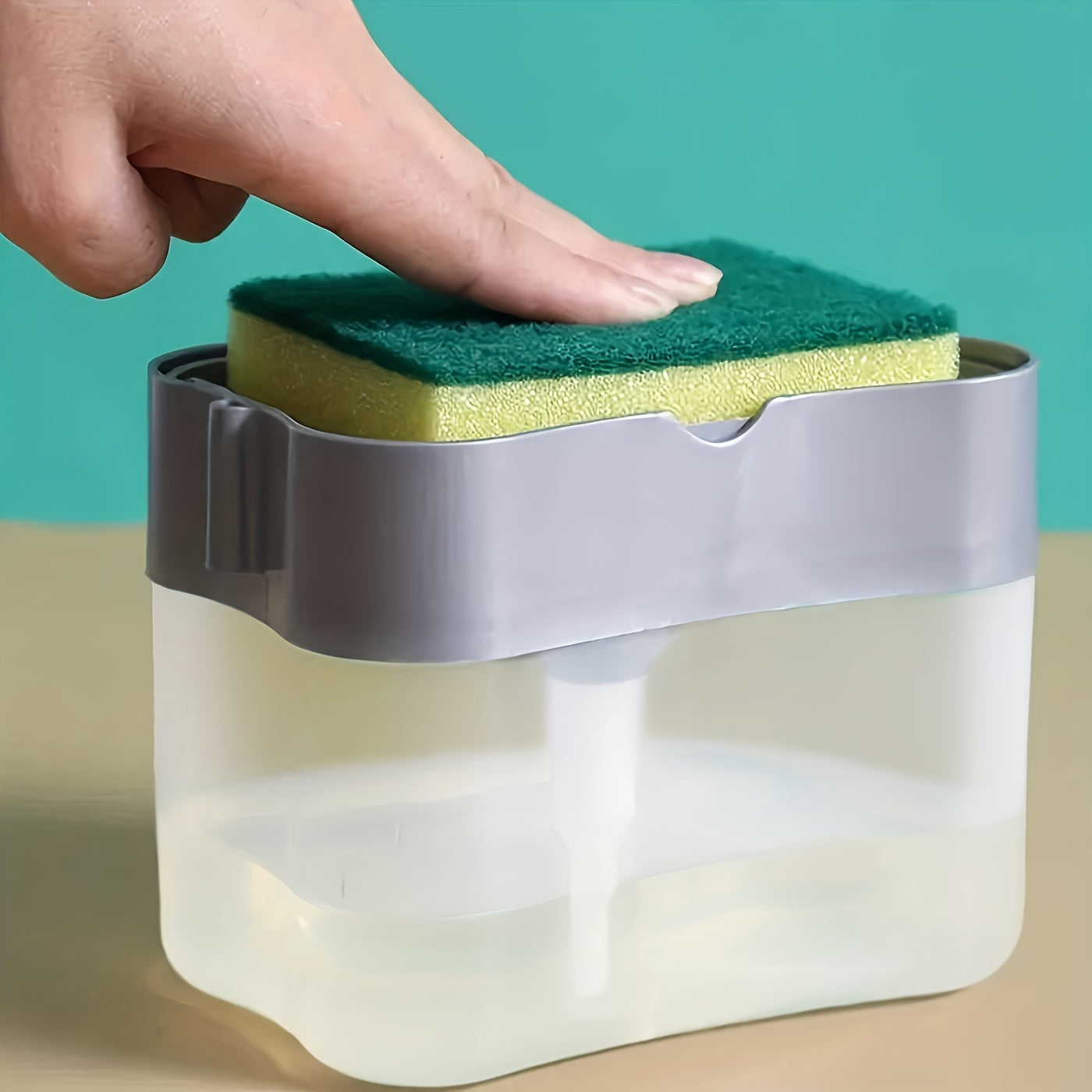 Modern Plastic Dish Soap Dispenser with Sponge Holder, Lightweight Square Kitchen Sink Accessory, Space-Themed Solid Colour Design, Hand Wash Only