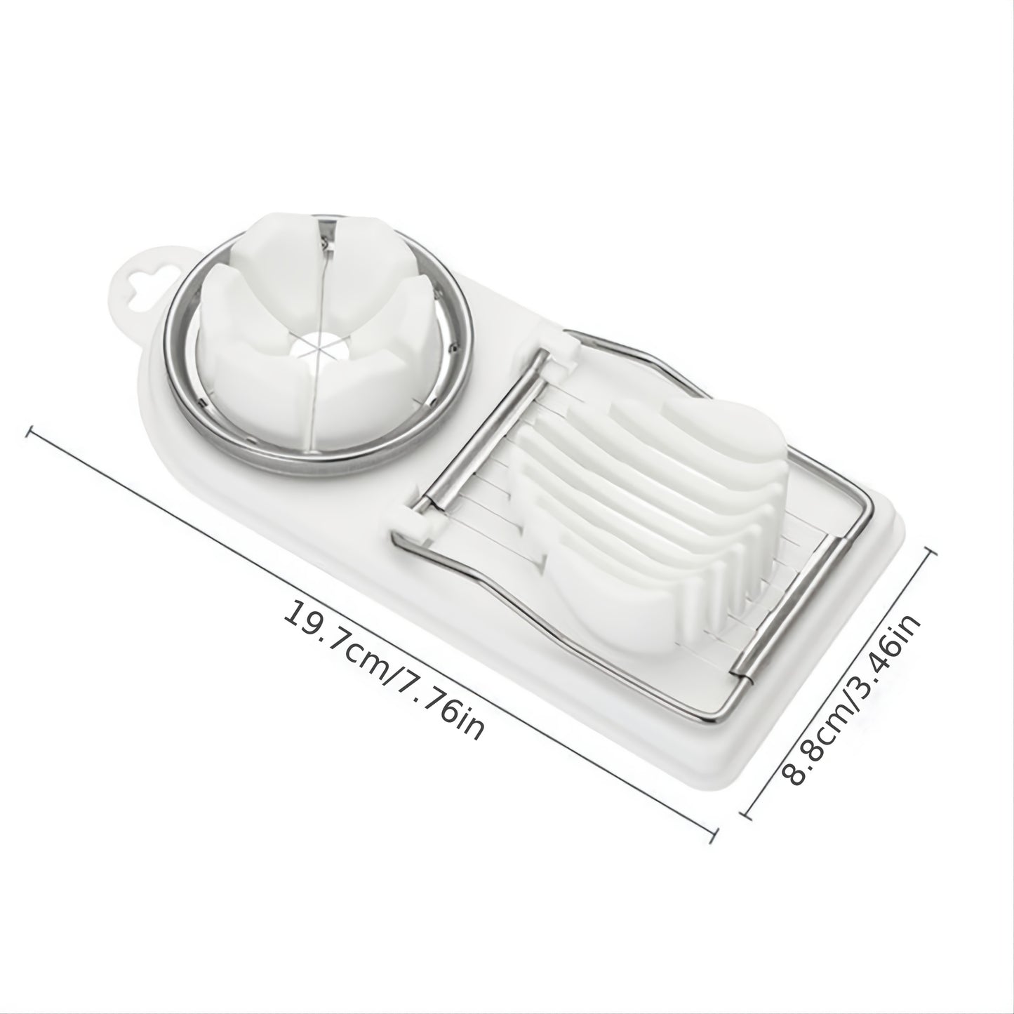 Compact 2-in-1 Egg Slicer & Cutter - Perfect for Hard-Boiled Eggs, Includes Fruit Divider, Durable Plastic/Metal, Easy to Use, Ideal for Small Kitchens, 7.76x3.46 inches, Single Egg Slicer