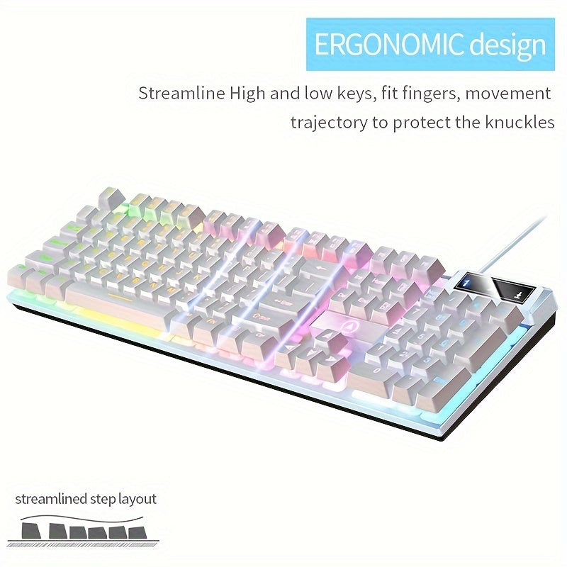 Silvery Carved Game Keyboard USB Wired Mechanical Feel Luminous Keyboard with Backlight Desktop Computer Notebook Office Universal