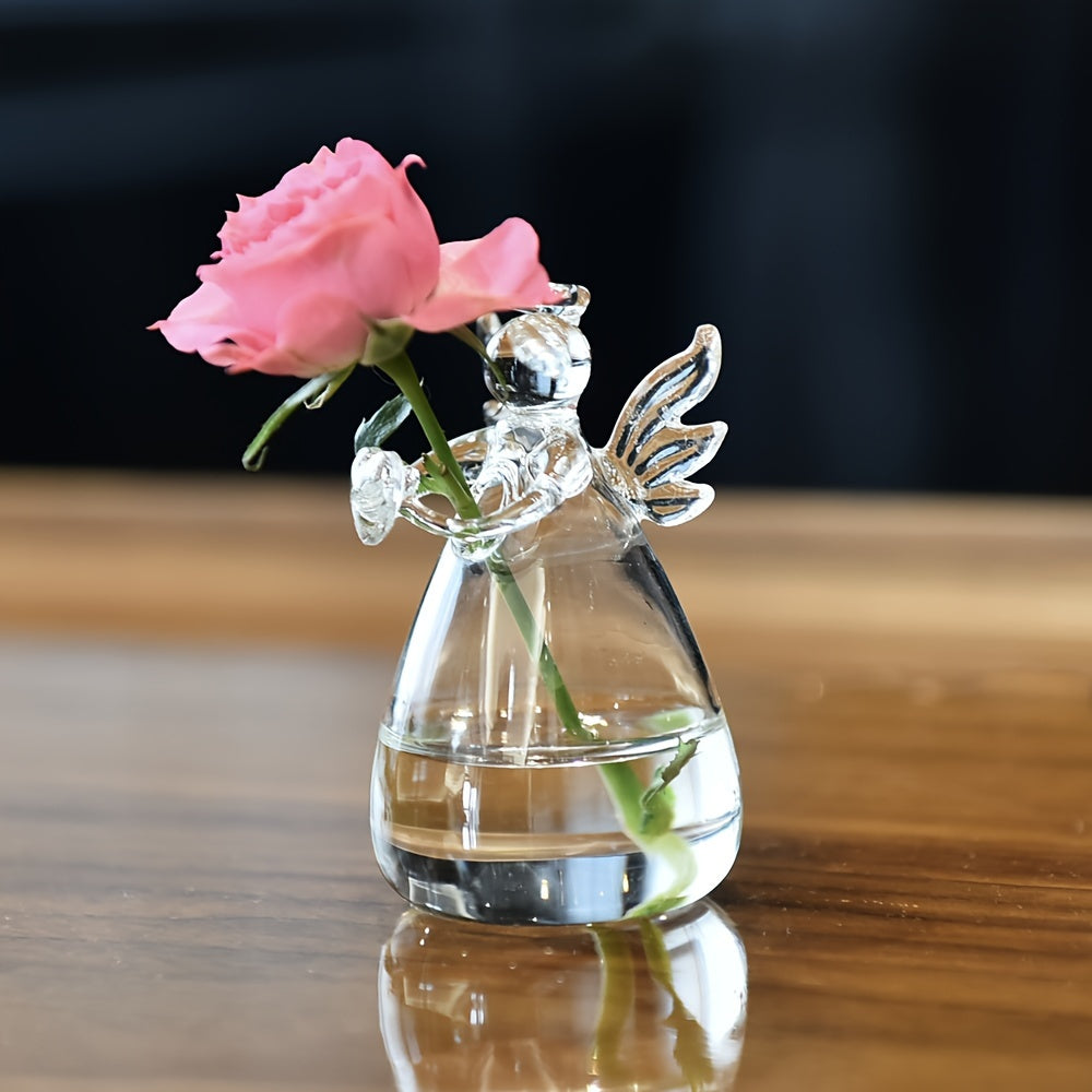 Elegant Angel-Shaped Glass Vase for Fresh and Dry Flowers - Contemporary Cylinder Design, Perfect for Living Room, Dining Table, Coffee Table Decor, No Battery Required, Flower Vase