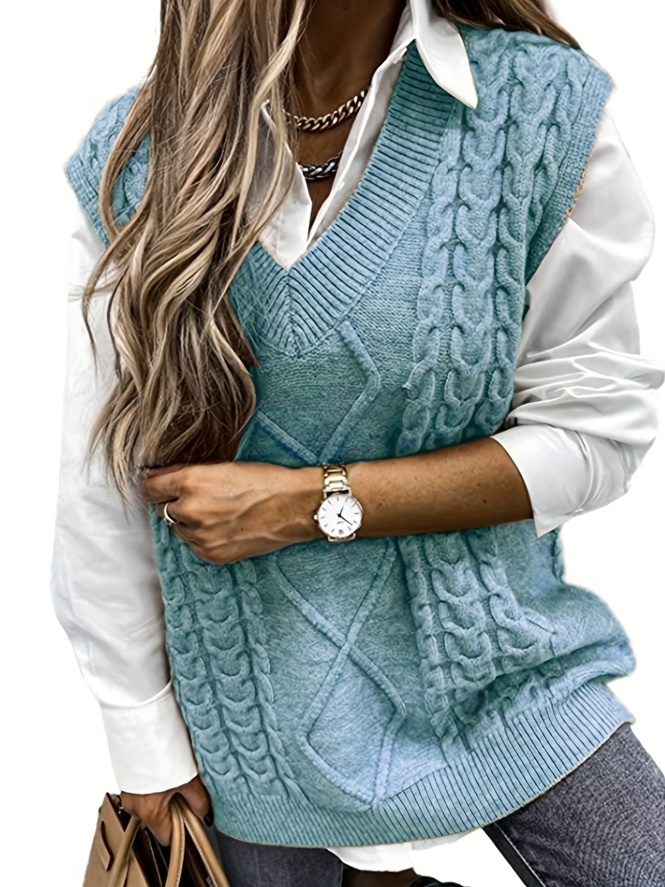 Women'S Sleeveless V-Neck Sweater Vest | Medium Stretch, Rib, Casual Style for Spring/Fall