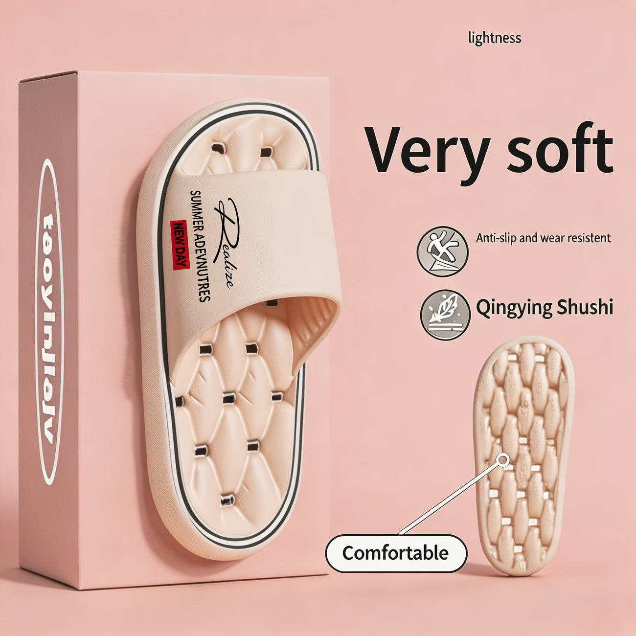 Non-slip, Casual Slippers with Ribbed Texture