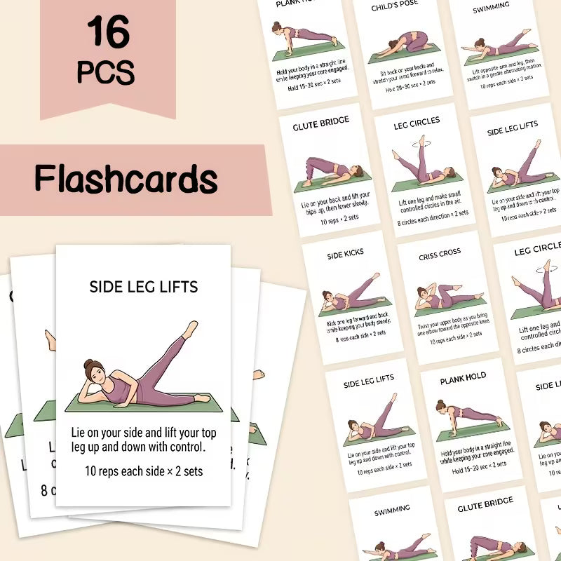 16 Sheets Pilates Exercise Mat Cards
