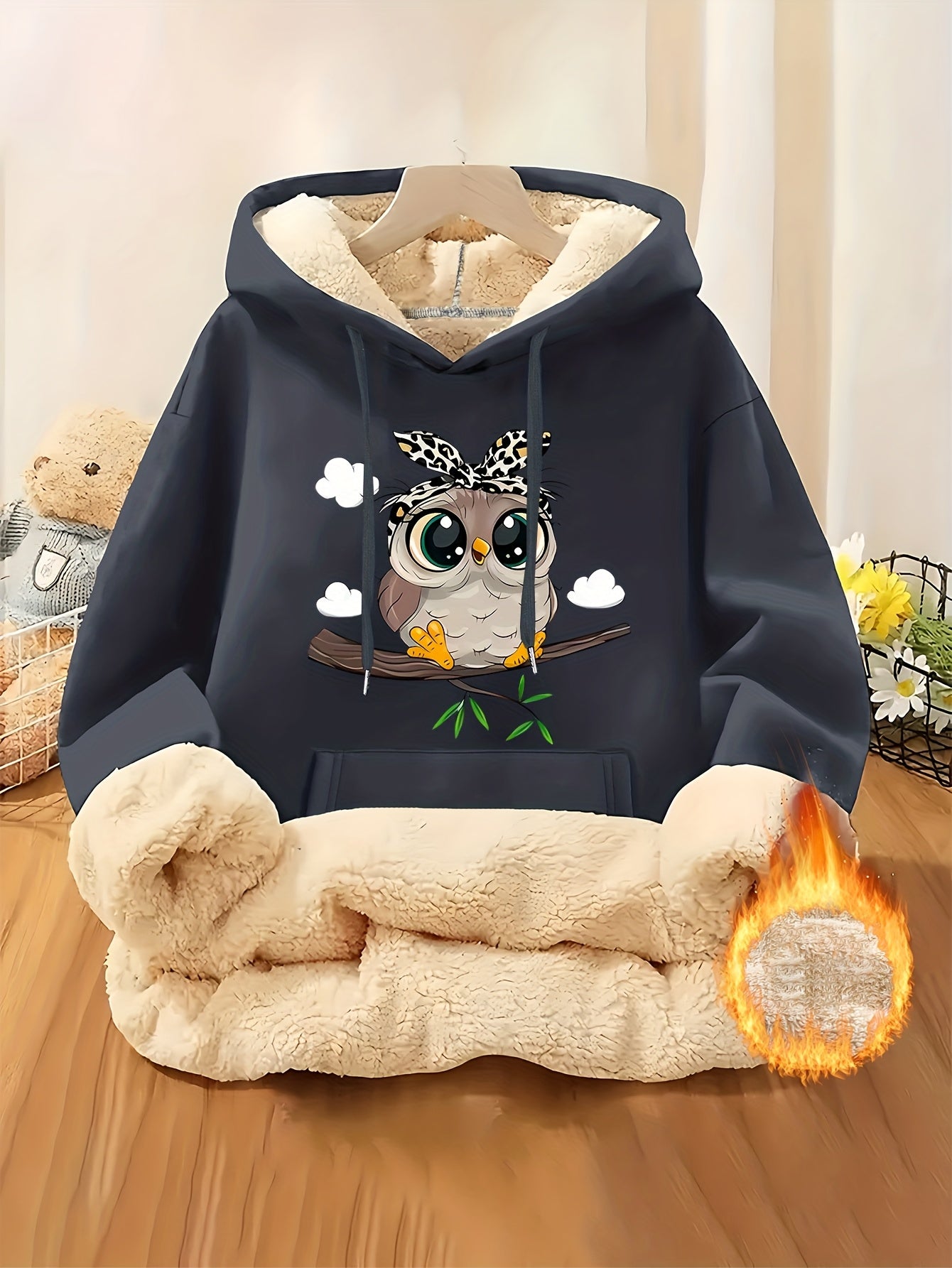 Women's Highland Cow Print Fleece Hooded Sweater - Thickened Winter Warmth, Cozy Plush Lining, Casual Retro Pullover with Pocket, Pink Scottish Cow Design, Sizes XS-XXL (Machine Washable) for Spring, Fall & Winter Layering