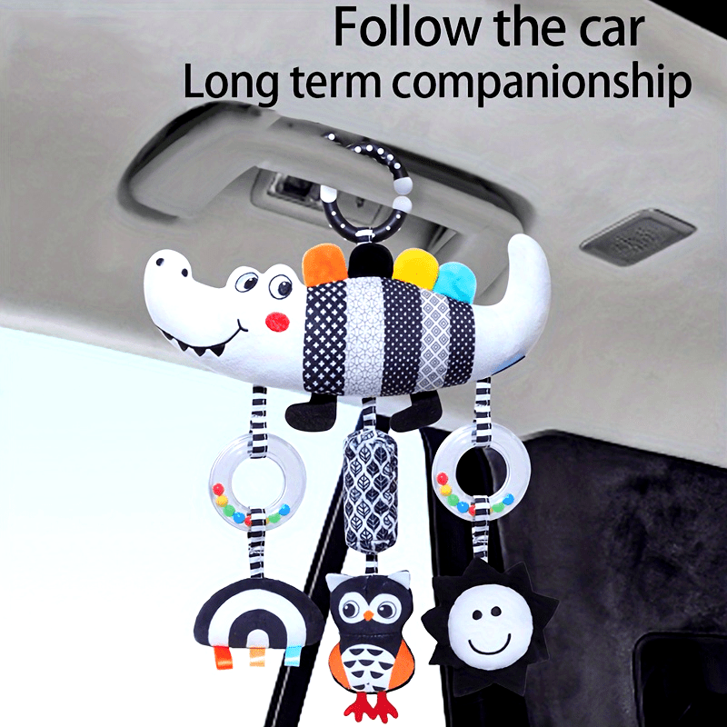 [Soft Animal Plush Toys] Soft Black and White Animal Wind Chime Plush Toys | for Baby Car Seat & Stroller, Hanging Rattle Toys | Ideal Christmas Gift for Infants 0-3 Years Old, Chinese Mainland Origin
