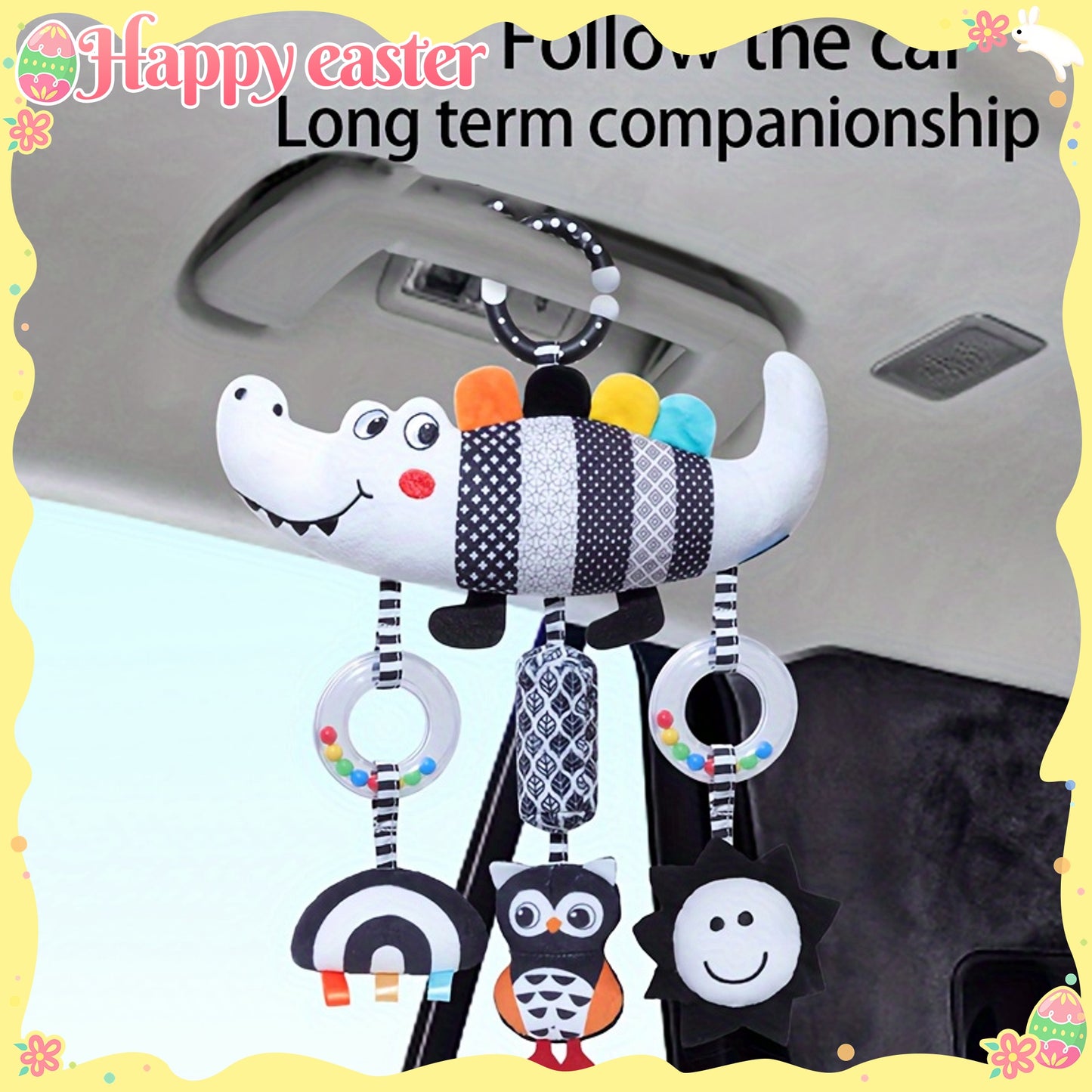 [Soft Animal Plush Toys] Soft Black and White Animal Wind Chime Plush Toys | for Baby Car Seat & Stroller, Hanging Rattle Toys | Ideal Christmas Gift for Infants 0-3 Years Old, Chinese Mainland Origin