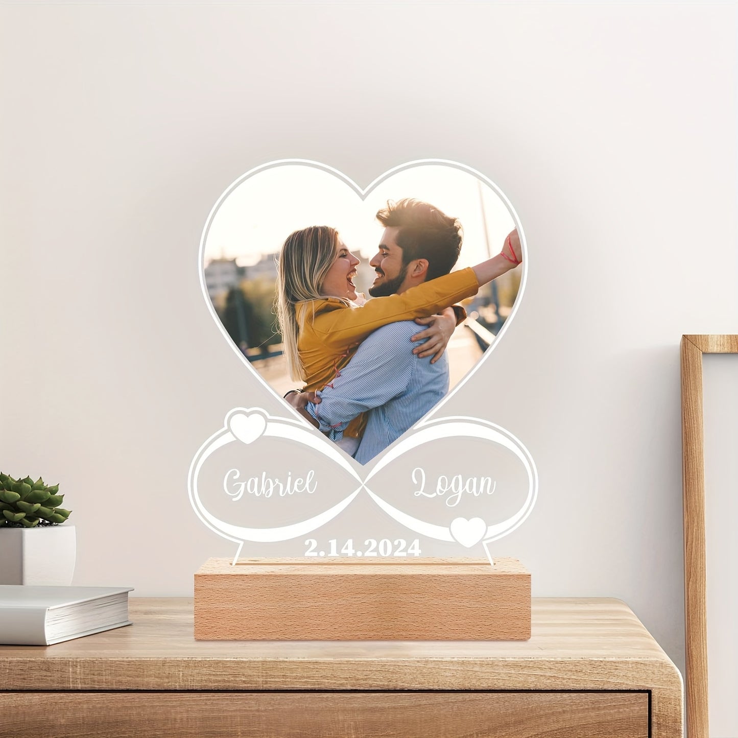 Personalized Customized Acrylic LED Night Light Photo frame Valentine'S Day Gift for Partner Family Mom Dad Daughter Son Wife Pet Plaque Wall Lamp Birthday Wedding Anniversary Father Mothers Day Gifts