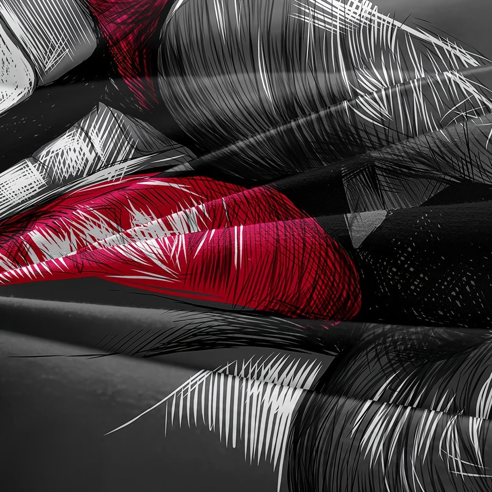 3pcs Couple Bedding Kiss Sketch Crimson Lips Kissing Guest Room Duvet Cover Set (1pc* Duvet Cover + 2pcs Pillowcase, No Pillow Core)