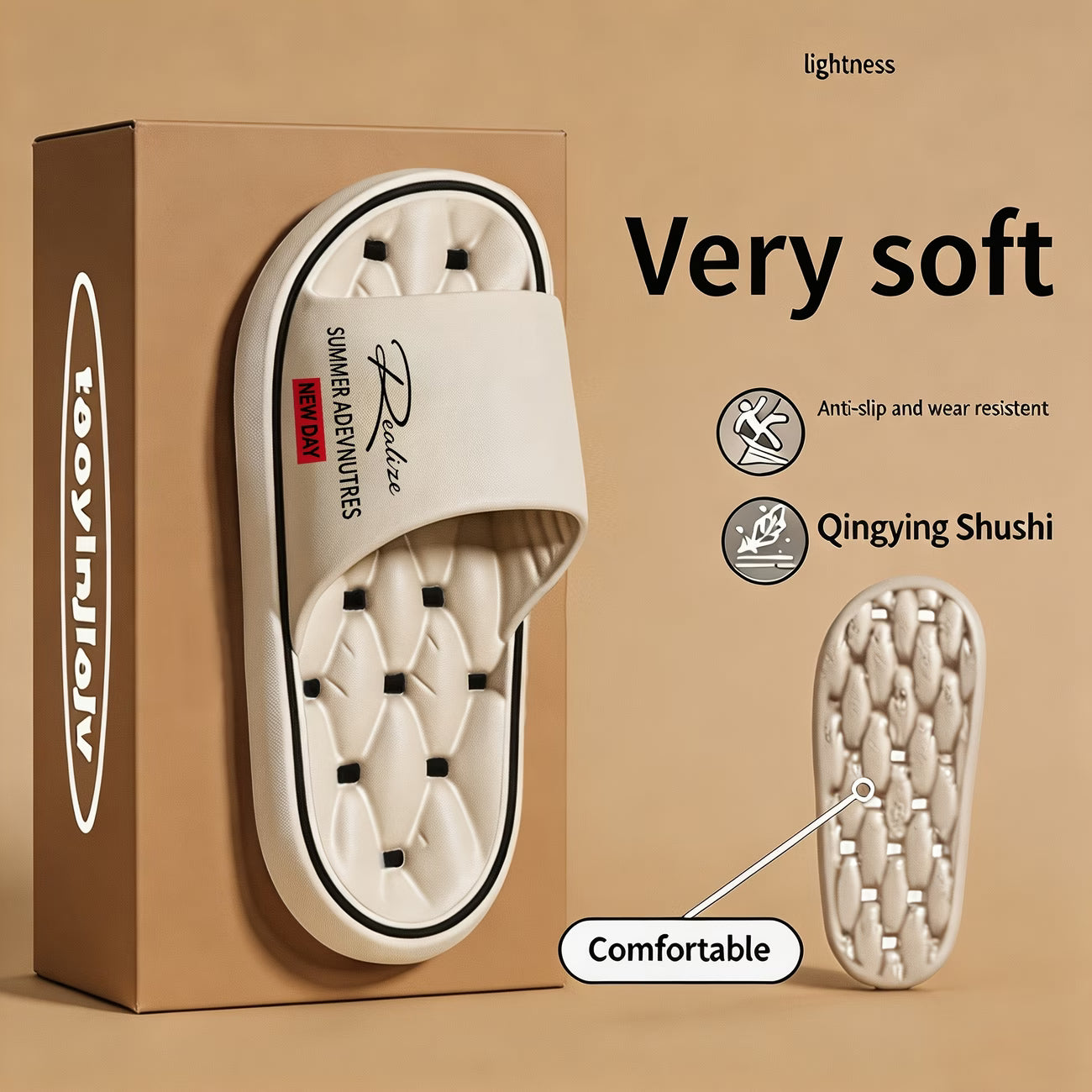 Non-slip, Casual Slippers with Ribbed Texture