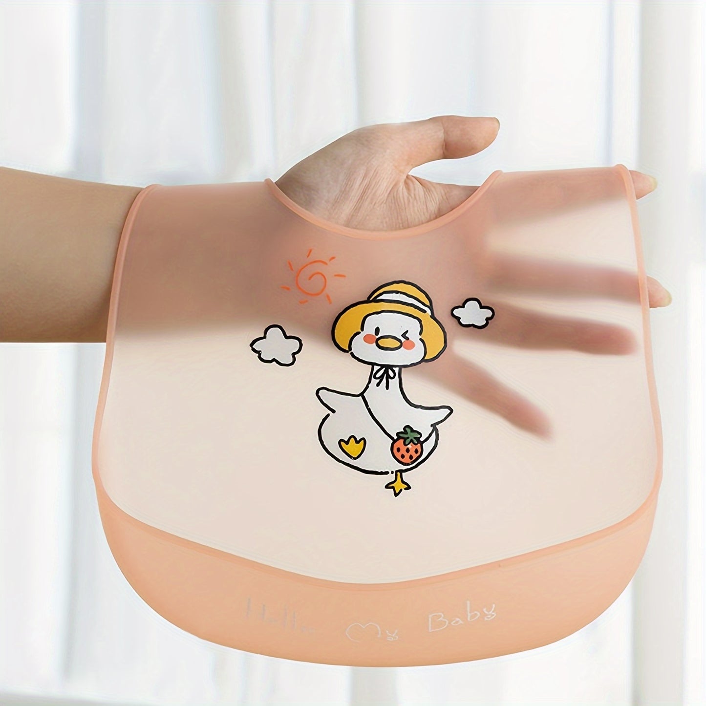1pc Silicone Baby Bib - Lightweight, Snap Closure, Cute Designs for Boys & Girls, Perfect for Feeding Time, Durable & Easy to Clean, Feeding Accessorie