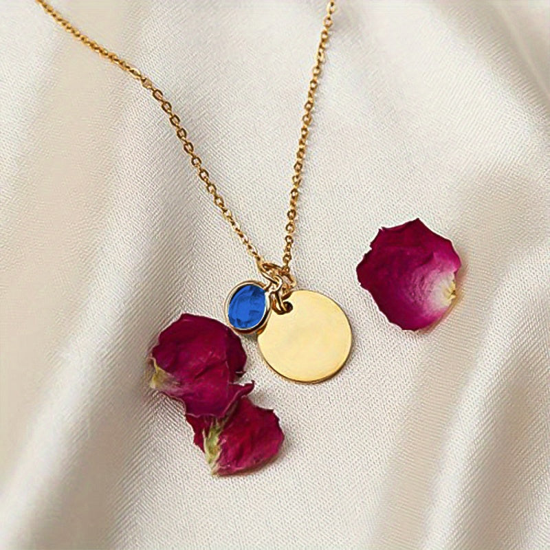Birth Flower Engraved Necklace - Personalized Name Necklace with Birthstone and Customizable Record Time - Unique Mom Grandma Gift Idea with 12 Varieties of Birth Gemstones