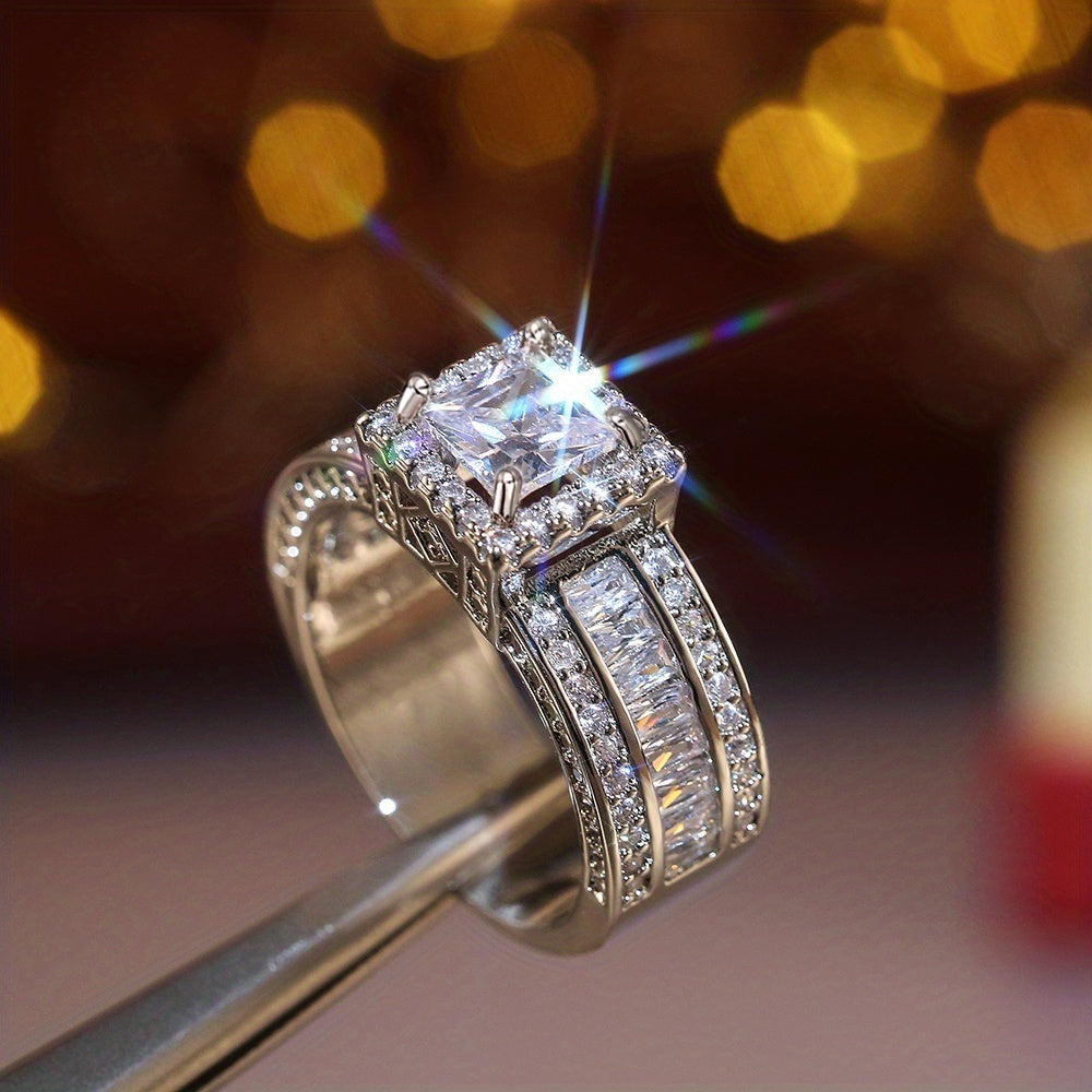 Elegant Square Cut Zirconia Engagement Ring with Sparkling Cubic Zirconia - Versatile for Men & Women, Ideal for Valentine'S Day, Eternity, and Wedding Jewelry, Eternity Ring|Luxurious Setting, Zirconia Ring