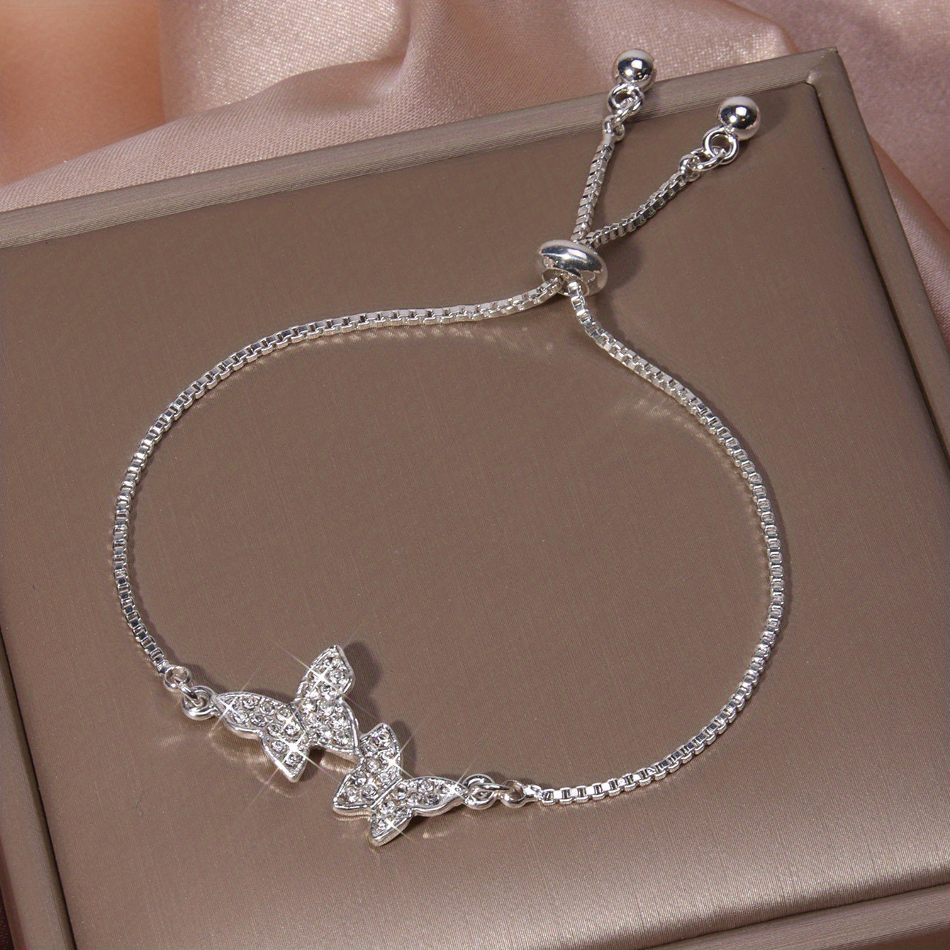 Silvery Bracelet With Butterfly Charm And Full Of Zircons, 1 Piece