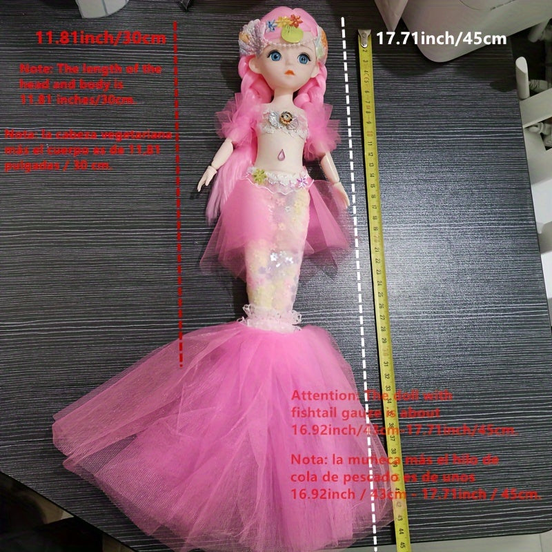 45cm/17.72inch Mermaid Doll Girl Toy Blue Eyed Children's Princess Doll Wedding Dress Doll Family Birthday Gift Fish Tail Can Be Unfolded, Christmas/Halloween/Thanksgiving Gift