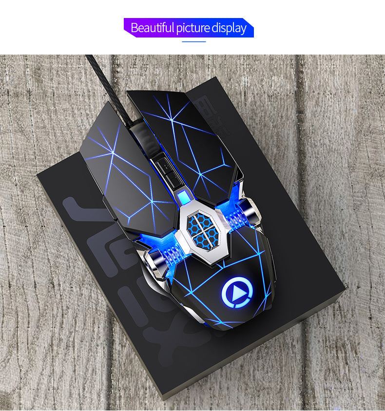 Silvery Carved Wired Mouse for E-Sports Gaming, Silent and Sound Chicken-Eating Mouse Macro for Desktops and Laptops