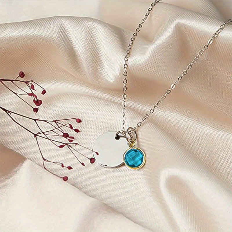 Birth Flower Engraved Necklace - Personalized Name Necklace with Birthstone and Customizable Record Time - Unique Mom Grandma Gift Idea with 12 Varieties of Birth Gemstones
