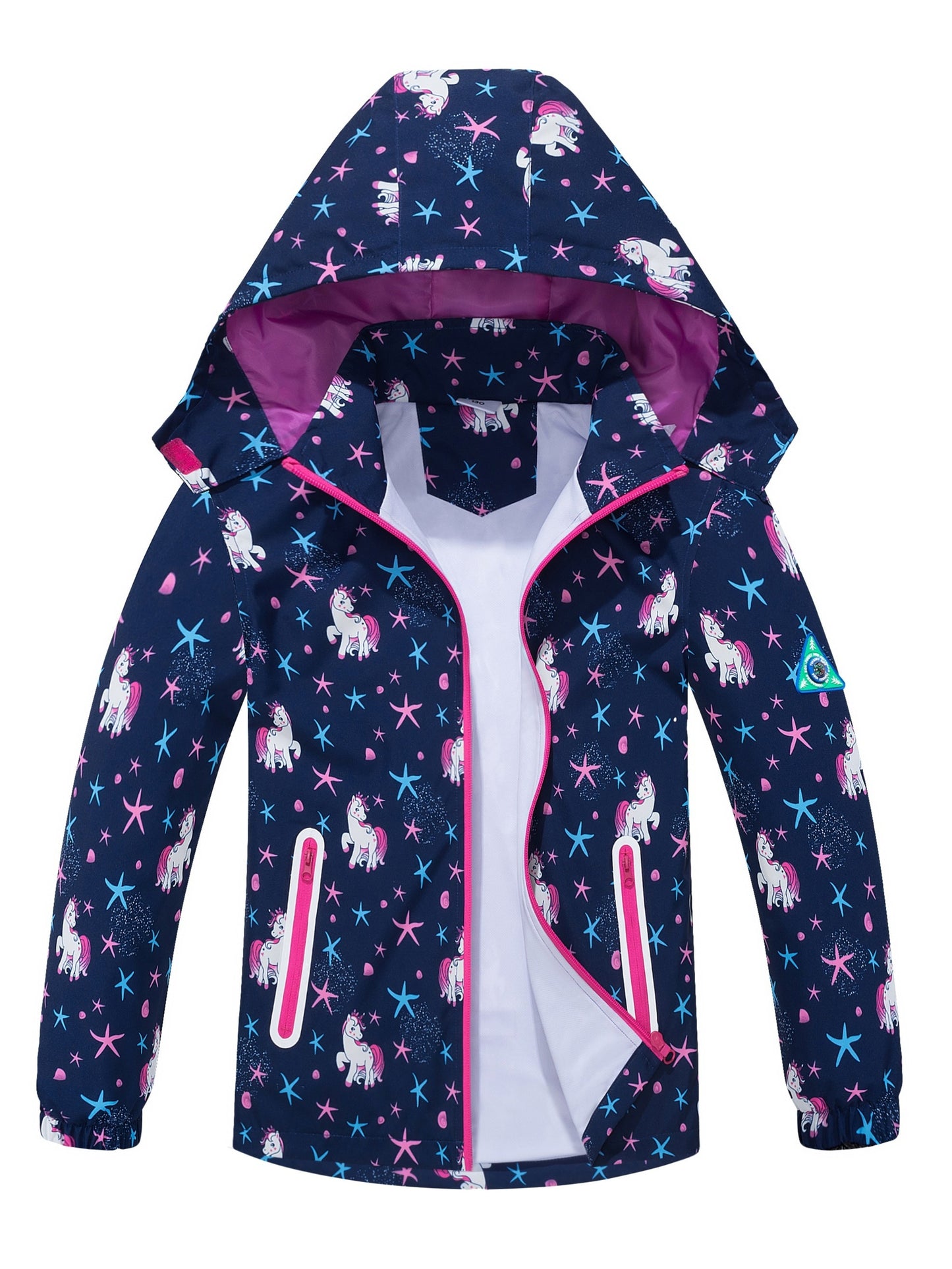Girls' Unicorn Jacket - Lightweight Windproof Hooded Outerwear with Removable Hood, Pastel Rainbow & Clouds Design, Zip-Up Front, Long Sleeves, and Pockets for Spring/Fall Casual Wear, Unicorn Clothes, Playful Kids Fashion, D
