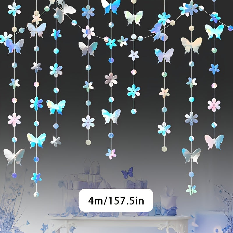 Butterfly Flower Garland Hanging Decoration 4m/13.1ft, Art Deco Style, Universal Seasonal Décor for Weddings, Birthdays, Parties, No Electricity Required