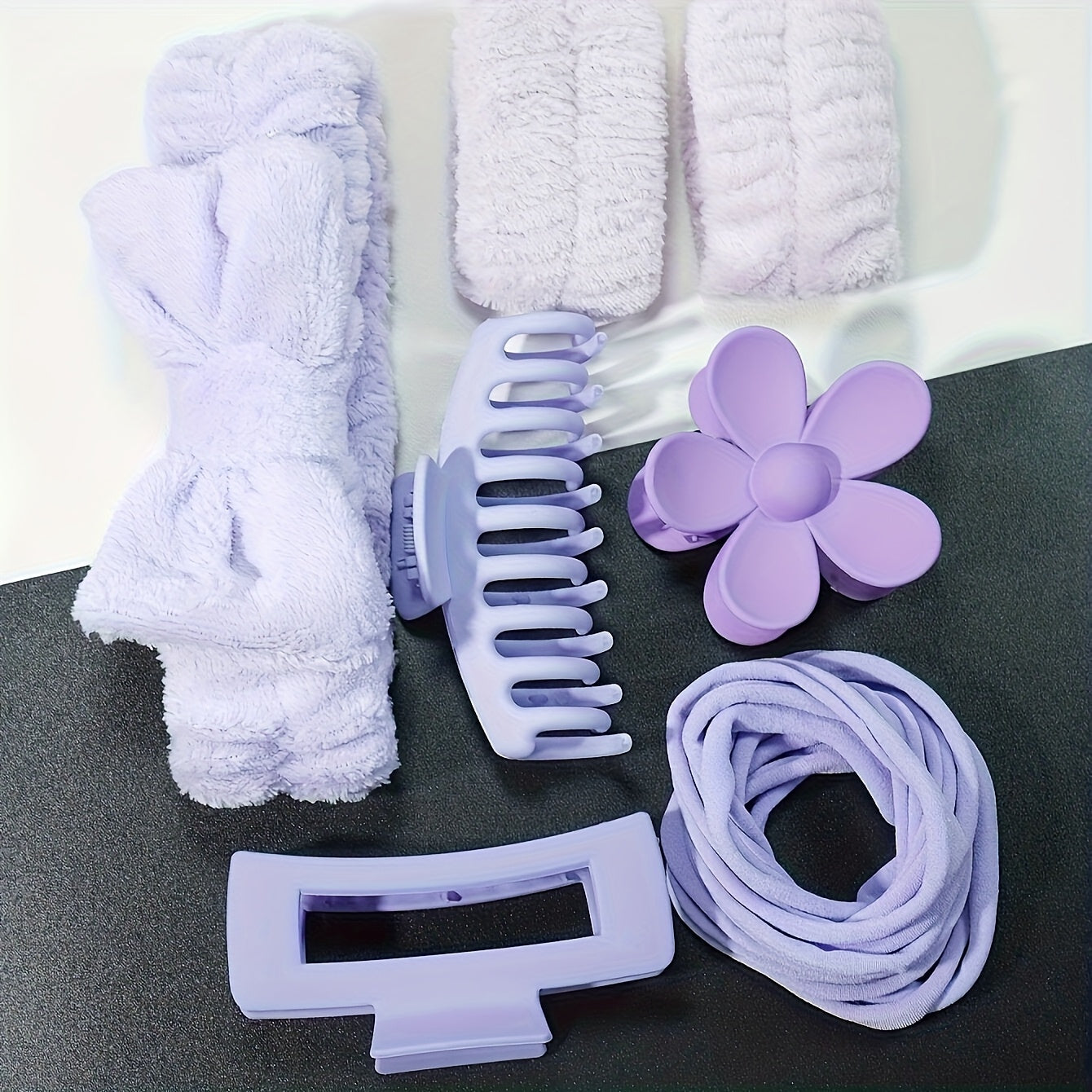 16pcs of bow-shaped coral fleece face masks, hair bands, wristbands and Women's plush hair bands, flower hair clips accessories